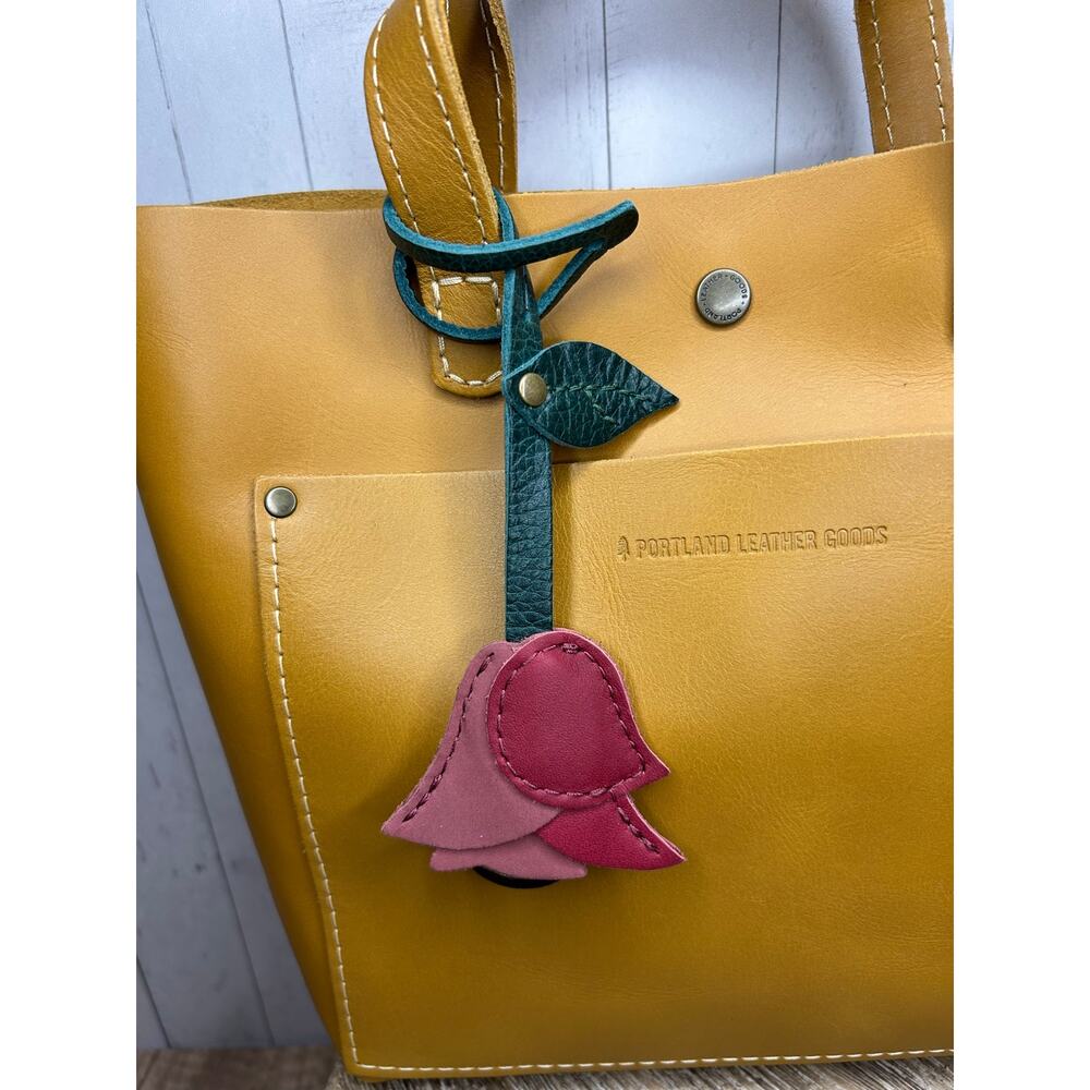 Portland Leather Rose Bag Charm Portland Oregon Purse Charm Roses Flowers PINK